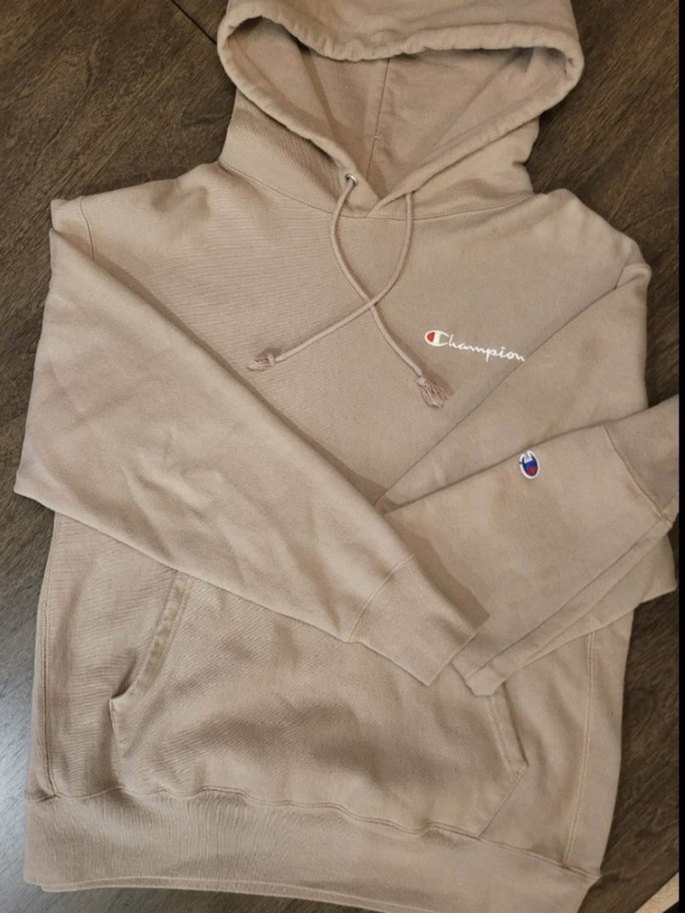 Reverse Weave CHAMPION Men's Taupe Pullover Hoodie with Script Logo